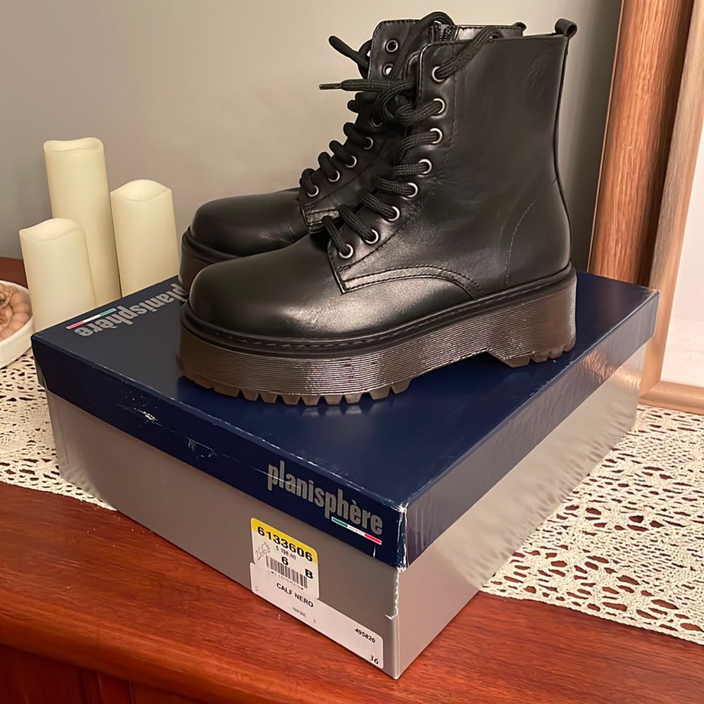 Leather platform combat boots - never worn!